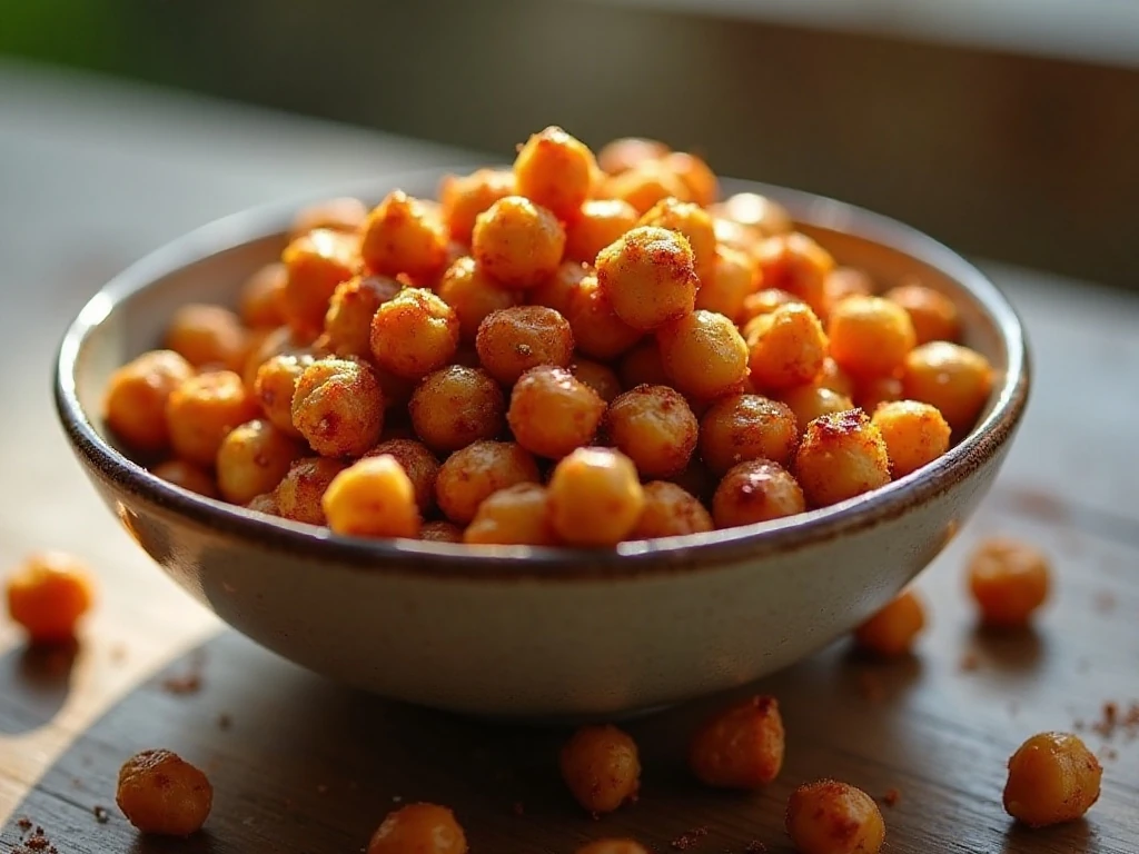 Crispy roasted spiced chickpeas served in a bowl