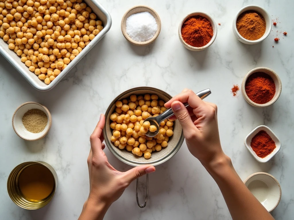 Ingredients for crispy roasted spiced chickpeas