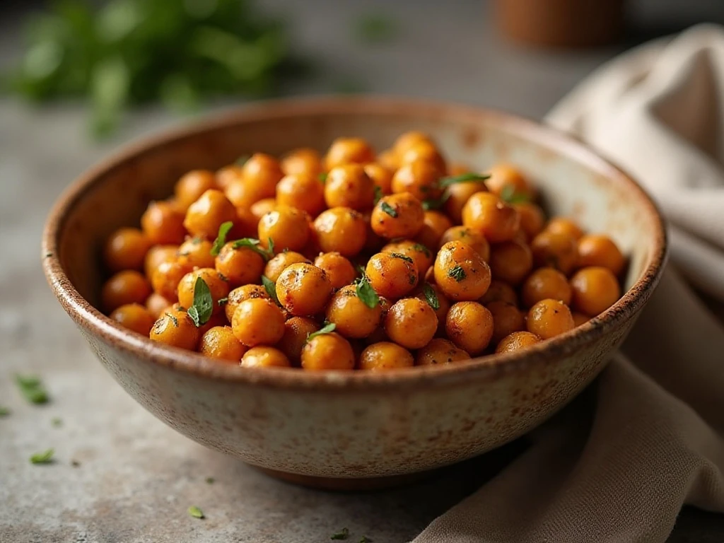 Roasted chickpeas ready to serve or re-crisp
