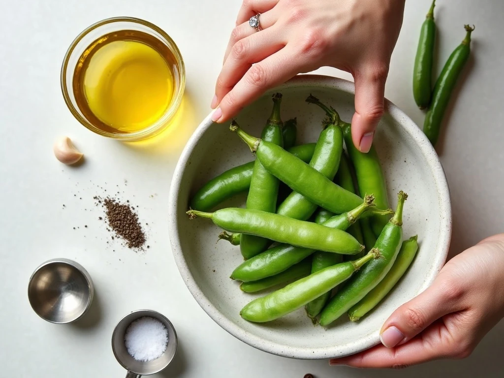 Ingredients for an easy roasted sugar snap peas recipe
