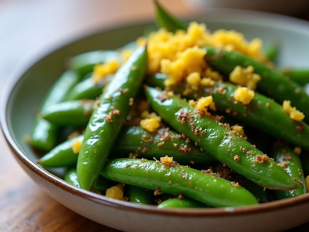 Roasted sugar snap peas finished with lemon juice and zest