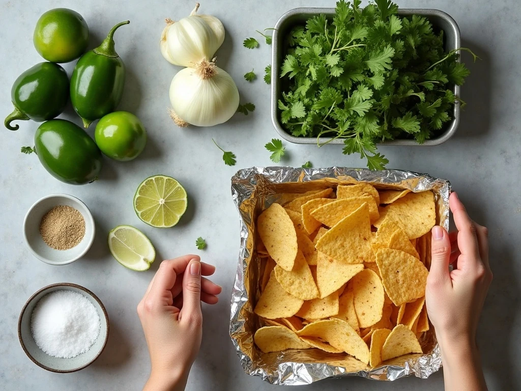 Ingredients for easy roasted tomatillo salsa