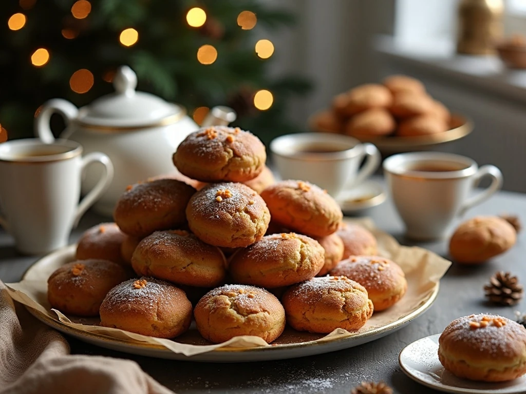 Roczki cookies served with coffee and tea for a holiday dessert platter