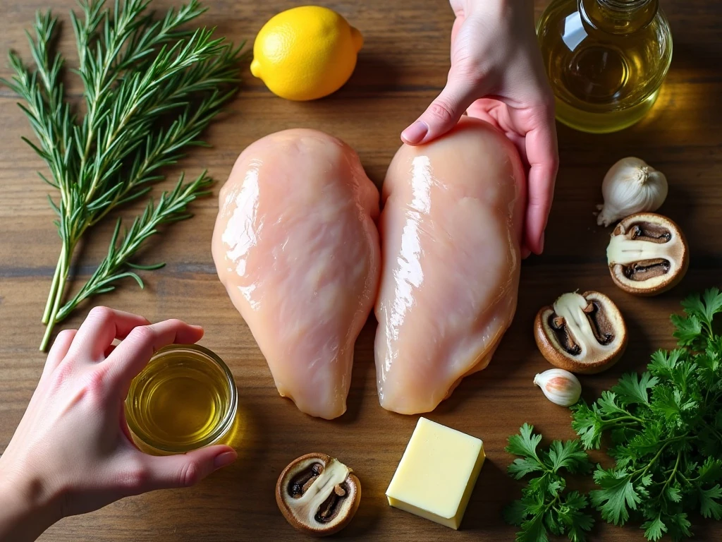 Ingredients for rosemary chicken and portabella mushrooms