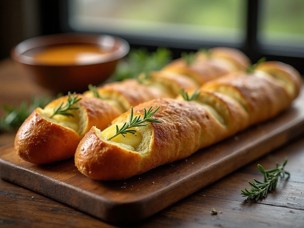 Golden rosemary garlic bread served warm with crisp edges