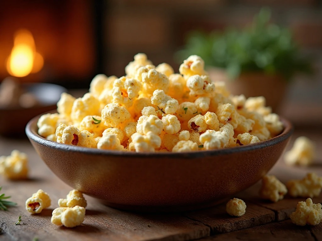 Rosemary Parmesan popcorn served in a bowl as a savory snack