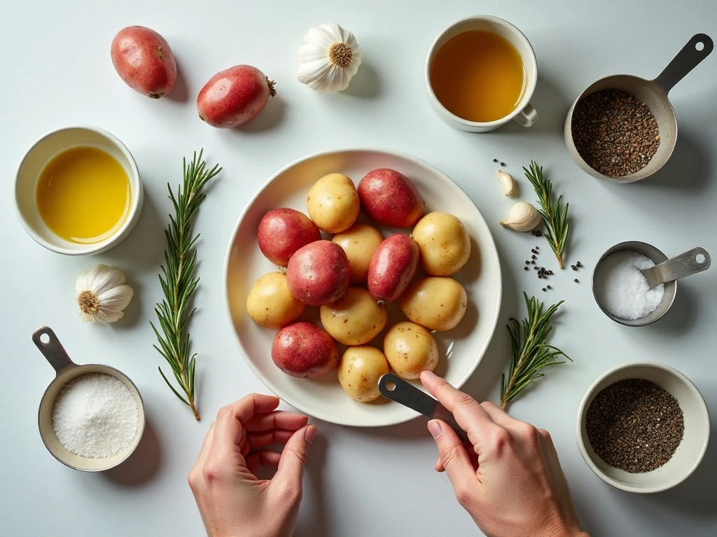 Ingredients for garlic rosemary roasted potatoes