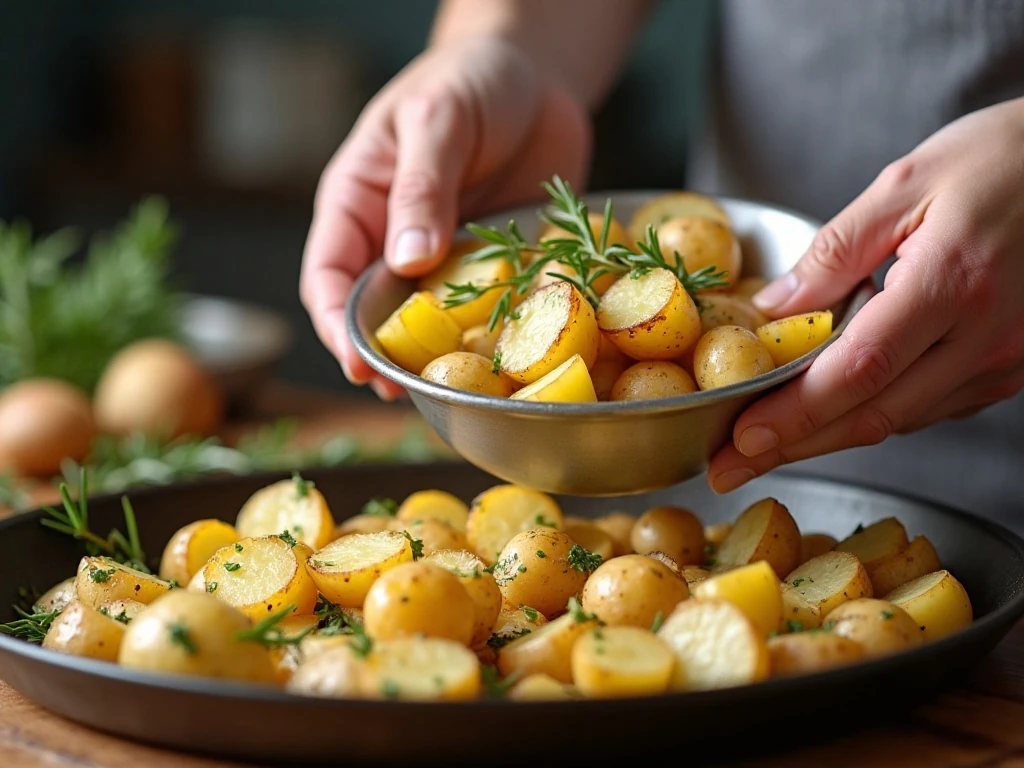 Drying and seasoning potatoes for a crisp roast