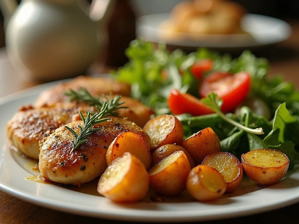 Garlic rosemary potatoes served with a complete dinner
