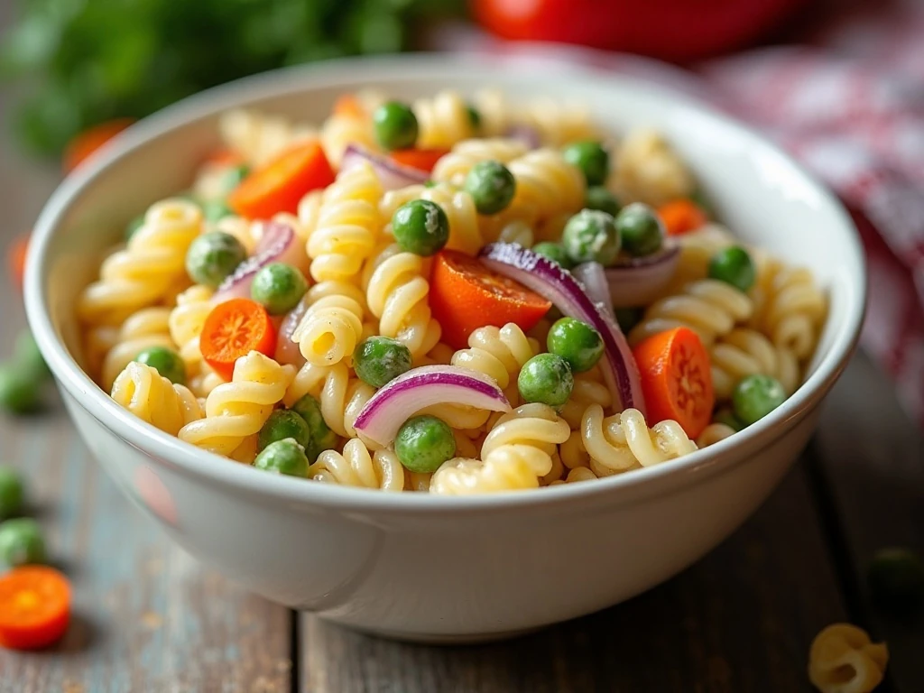 Creamy copycat Ruby Tuesday pasta salad in a serving bowl