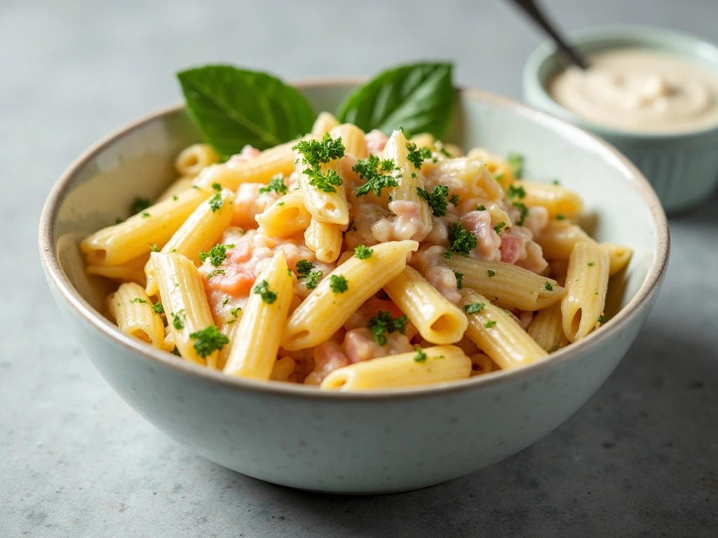 Make-ahead creamy pasta salad ready for chilling