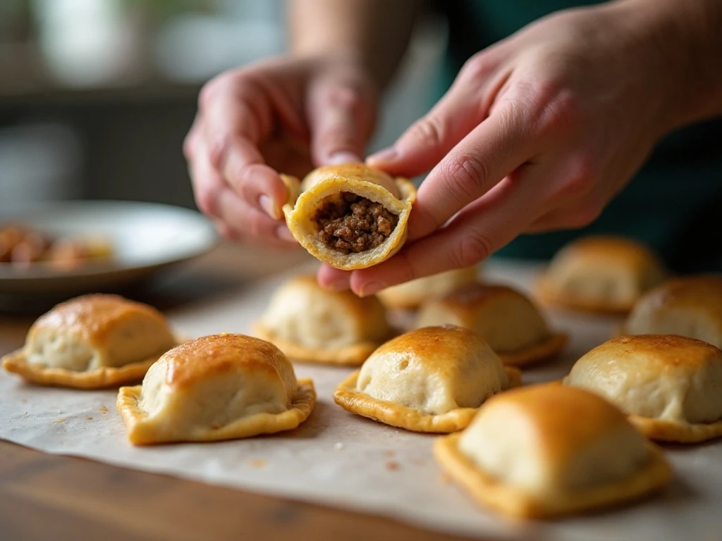 Sealing stuffed runza dough before baking