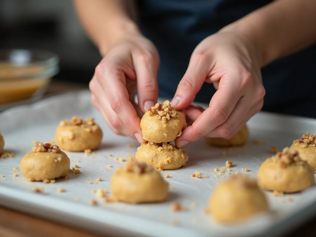 Shaping Russian tea cake dough into small balls before baking
