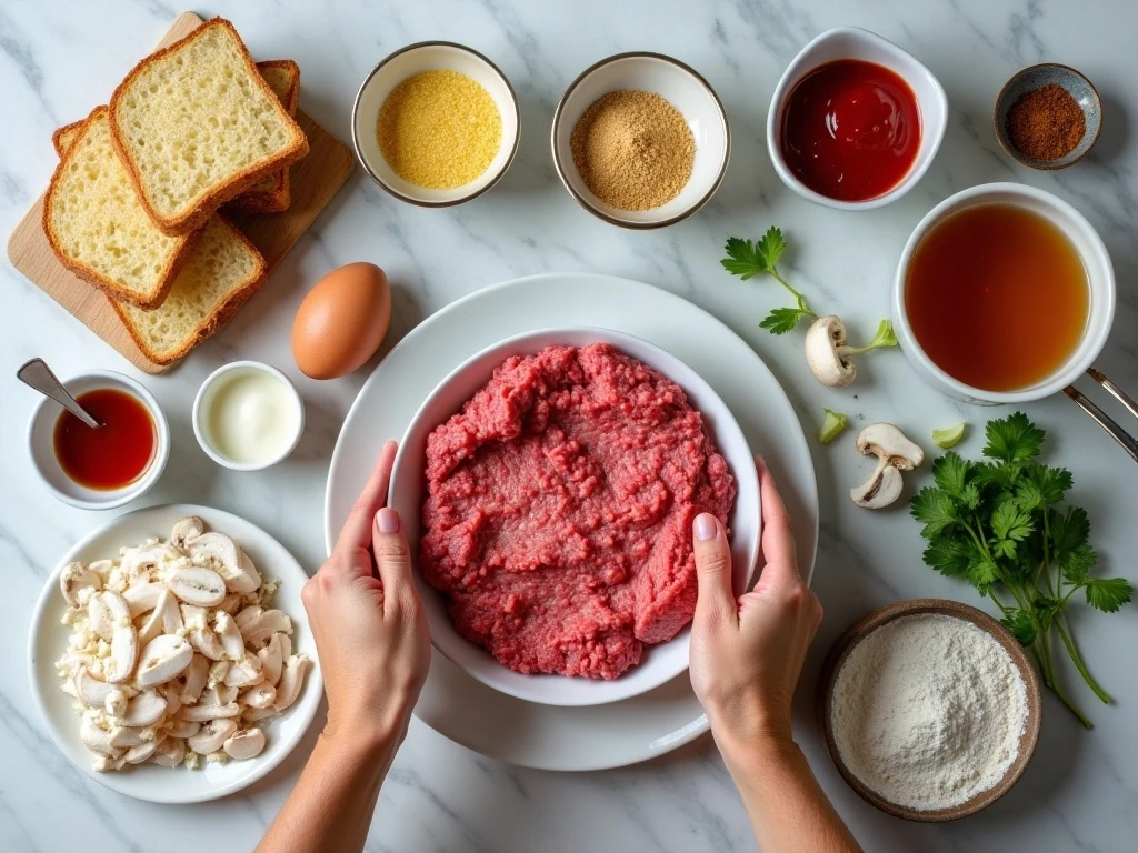 Ingredients for homemade Salisbury steak and brown gravy