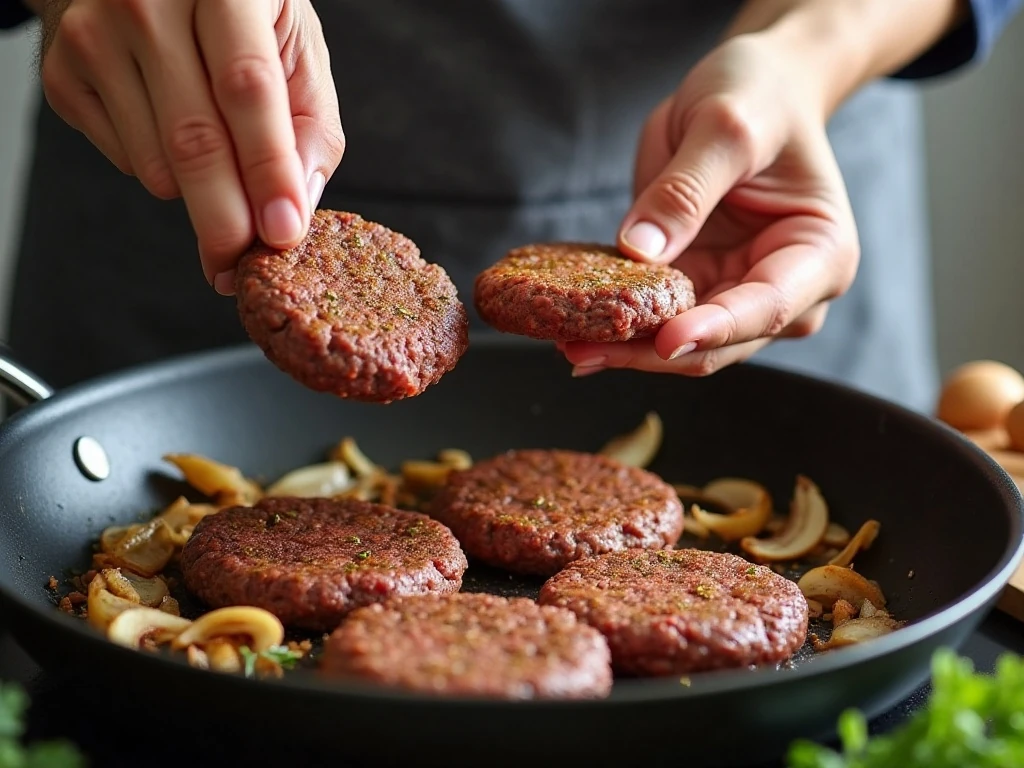 Preparing Salisbury steak patties and skillet gravy