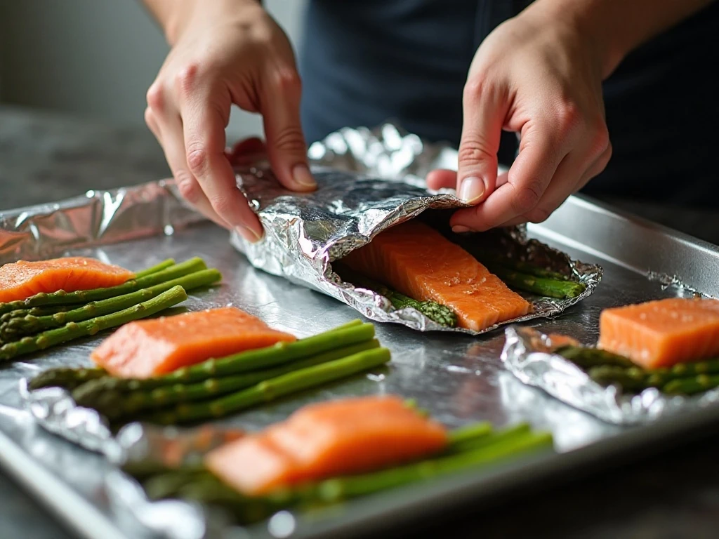 Sealing salmon foil packets before baking