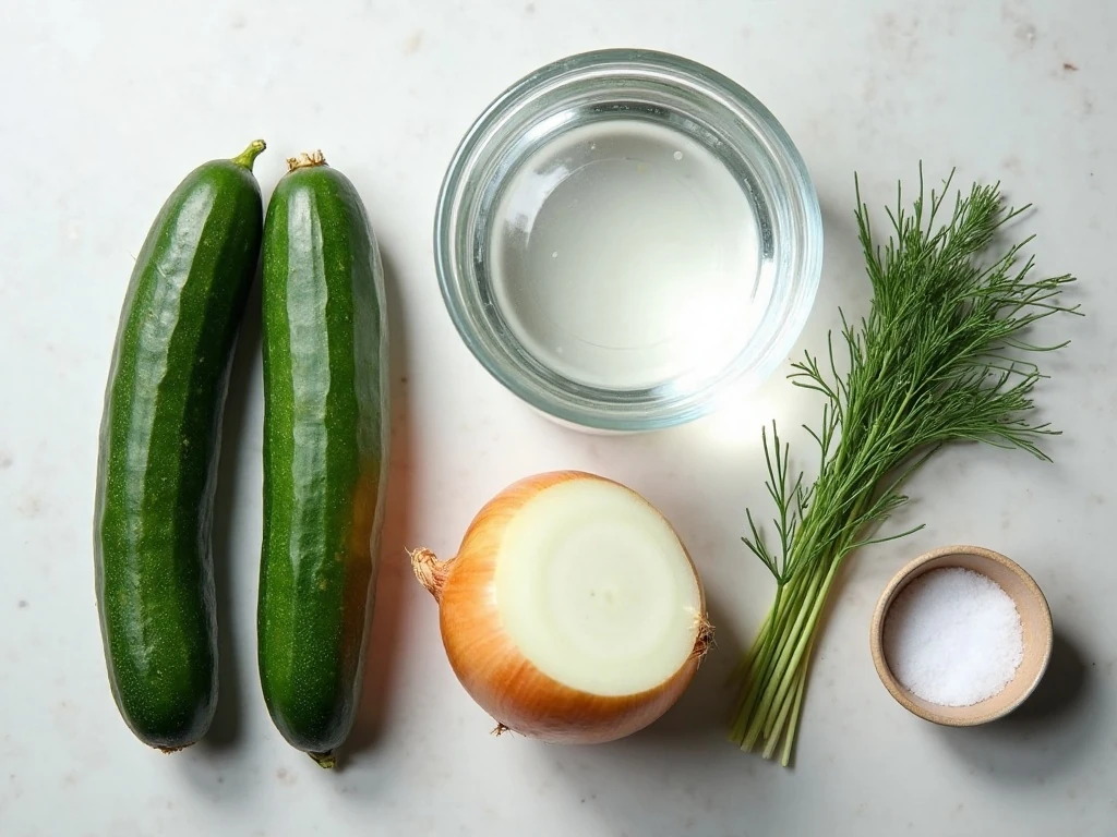 Ingredients for an easy salt and vinegar cucumbers recipe