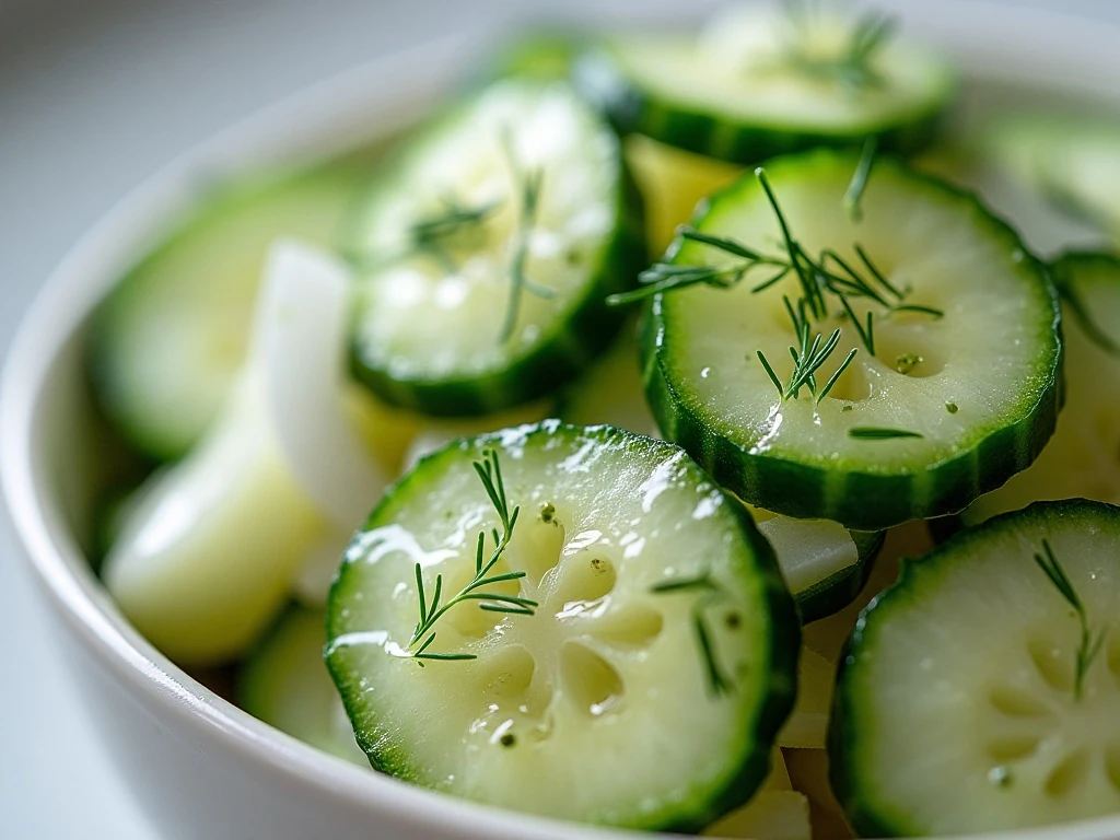 Salt and vinegar cucumbers garnished with fresh dill