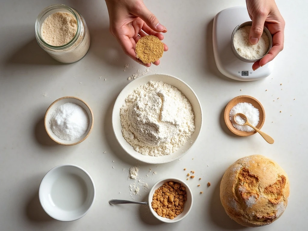 Ingredients for homemade San Francisco–style sourdough bread