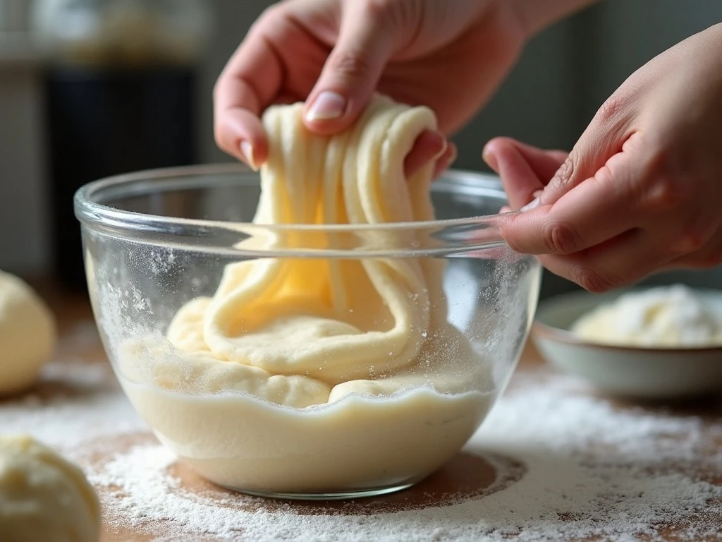 Stretch-and-fold technique for sourdough bread dough