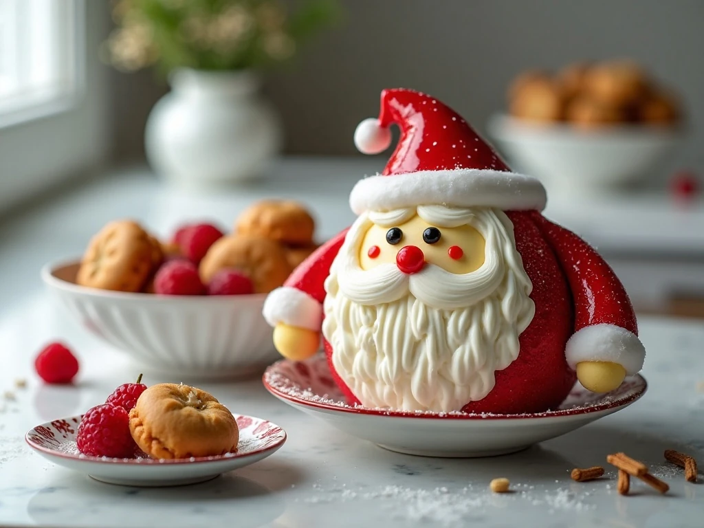 Chilled Santa cheesecake ball ready for holiday serving
