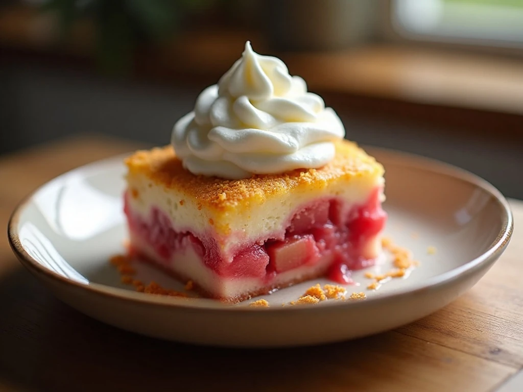 A reheated serving of Sassy Rhubarb Swirl Dessert