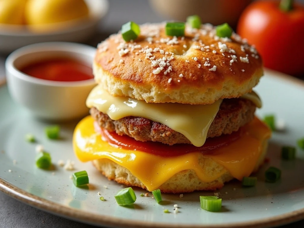 Breakfast bomb served with salsa and hot sauce