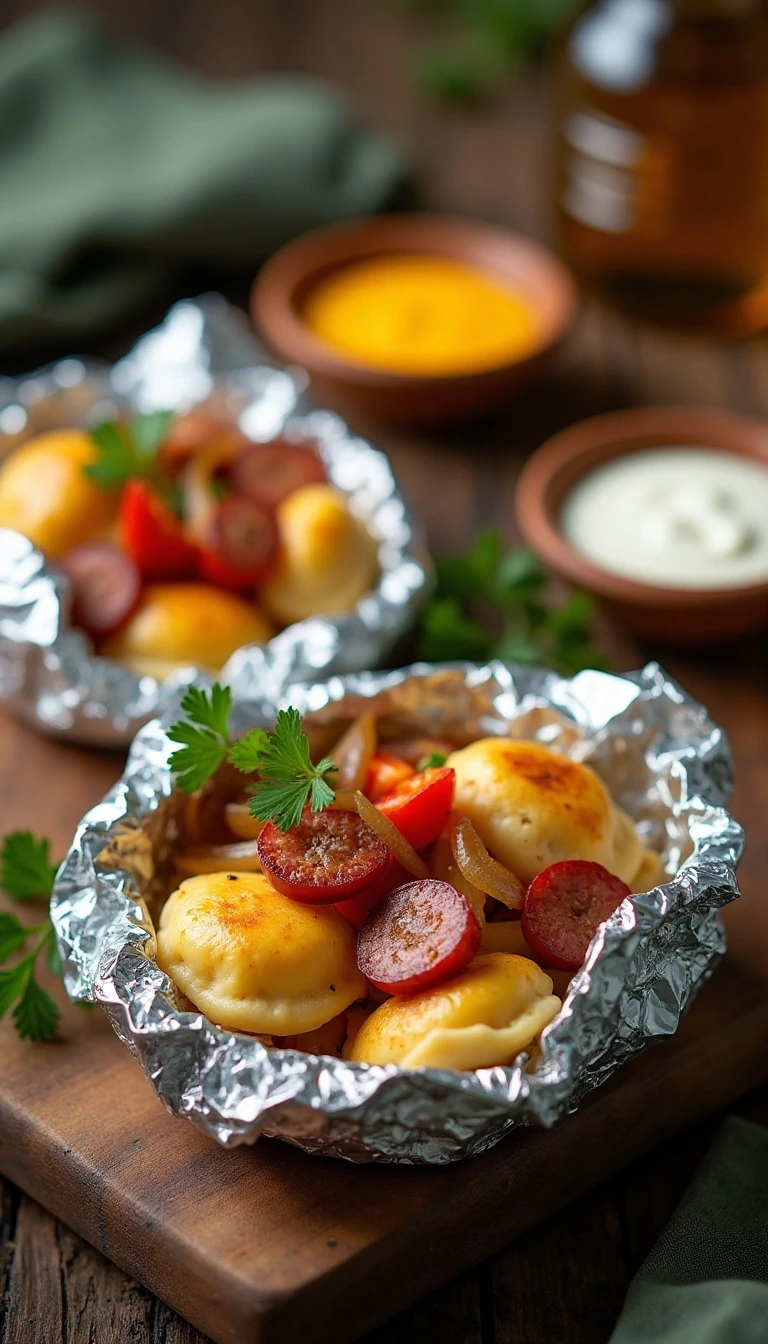 Easy Sausage and Pierogi Campfire Foil Packets Recipe