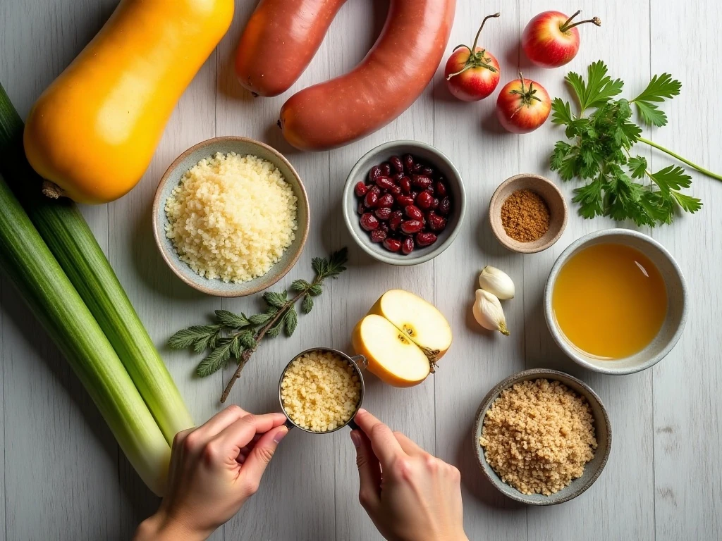 Ingredients for sausage-stuffed acorn squash