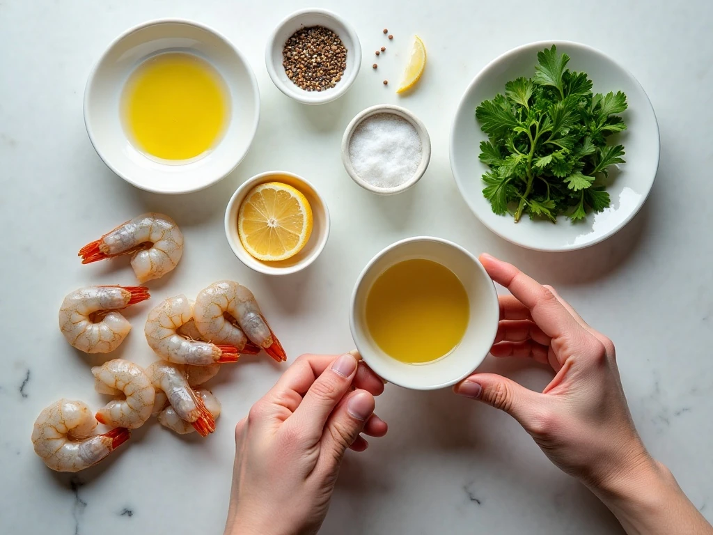Ingredients for garlic-butter sautéed shrimp