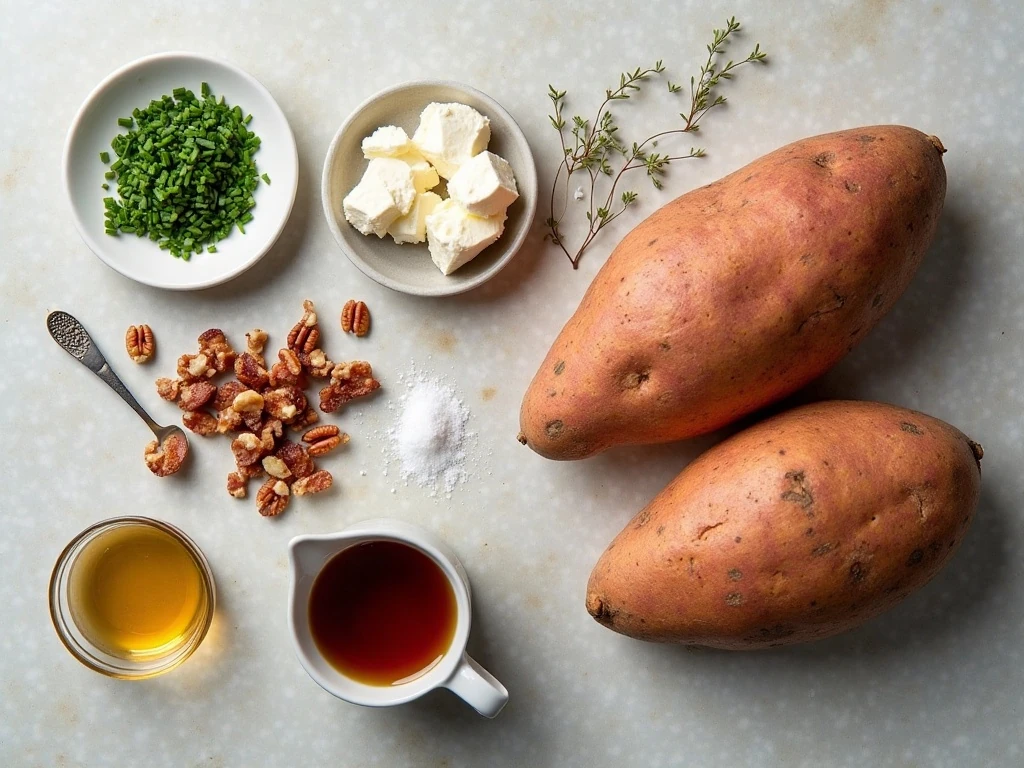 Ingredients for savory sweet potato bites arranged for cooking