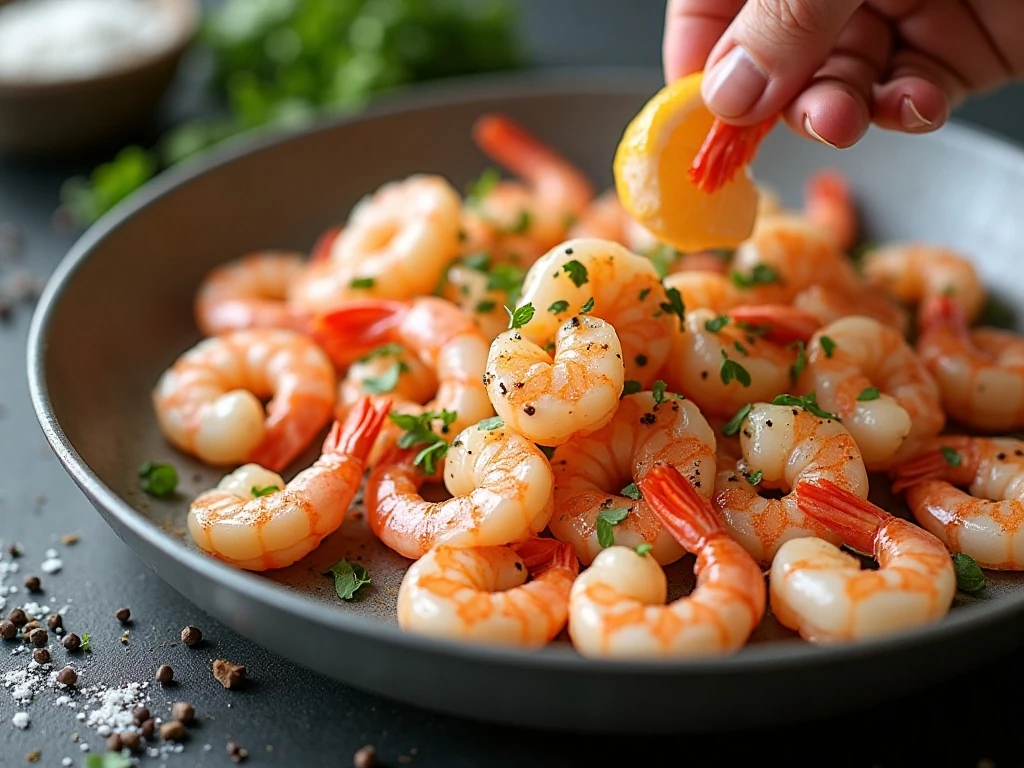 Cooked shrimp and scallops cooling before mixing with creamy dressing