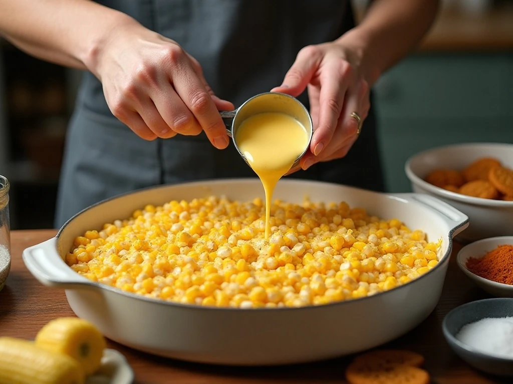 Mixing ingredients for scalloped corn casserole