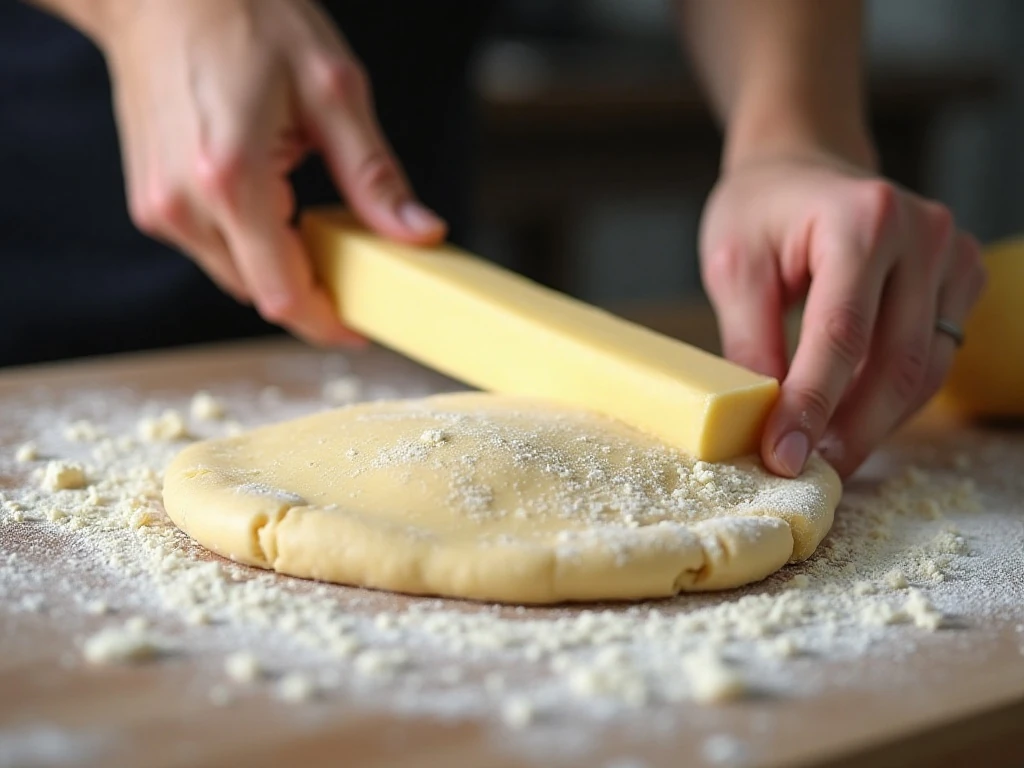 Rolling dough around a chilled butter baton for shio pan
