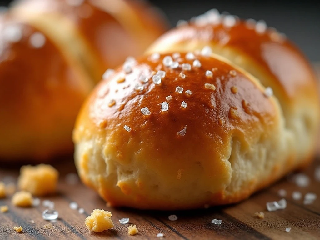 Flaky sea salt topping on a golden butter roll