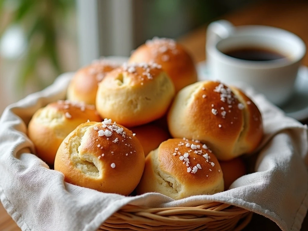 Warm sea salt butter rolls served for breakfast