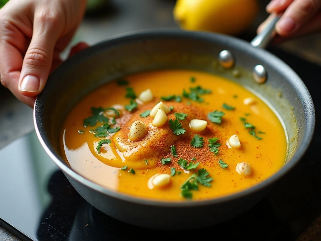 Garlic butter sauce with parsley and seafood seasoning
