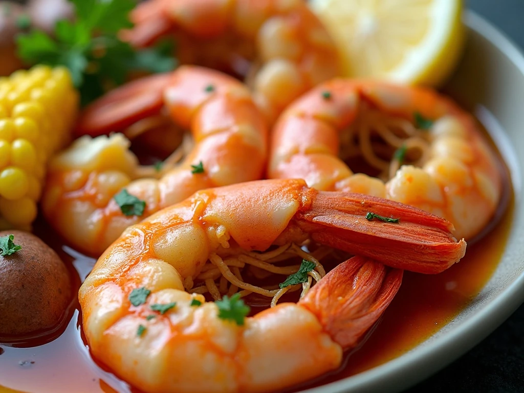 Perfectly cooked shrimp and crab with lemon and parsley