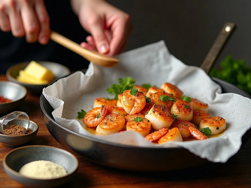 Preparing dry seafood for better browning