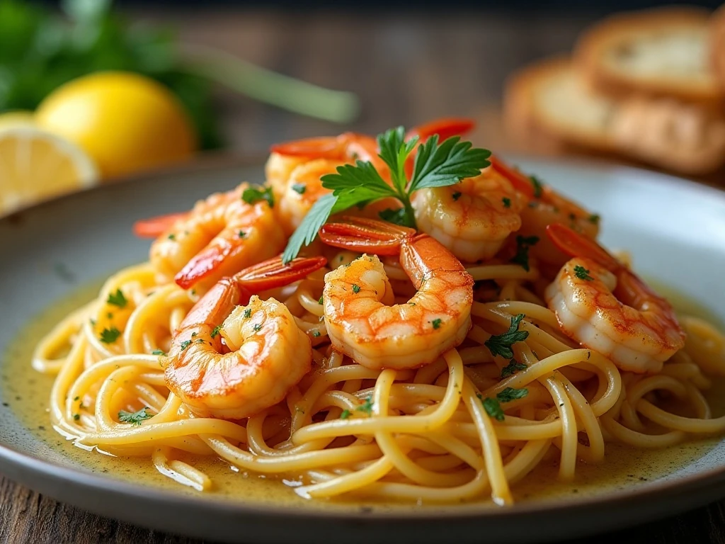 Finished quick and flavorful seafood scampi