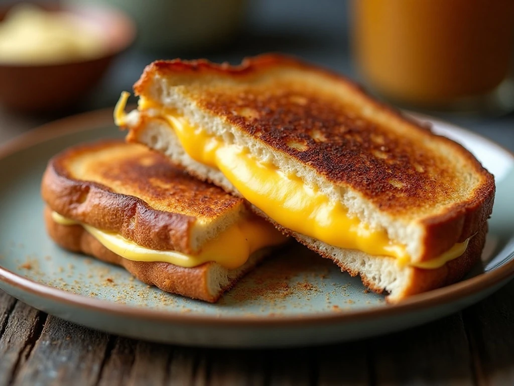 Golden grilled cheese sandwiches with melted cheese and crisp crust
