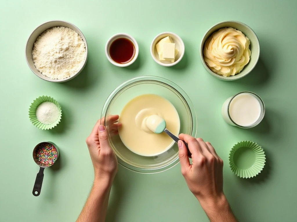 Ingredients for Shamrock Shake Cupcakes and mint buttercream