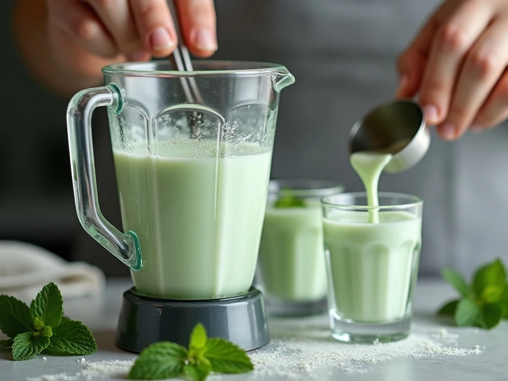 Blending the creamy green mint shake mixture for shooters