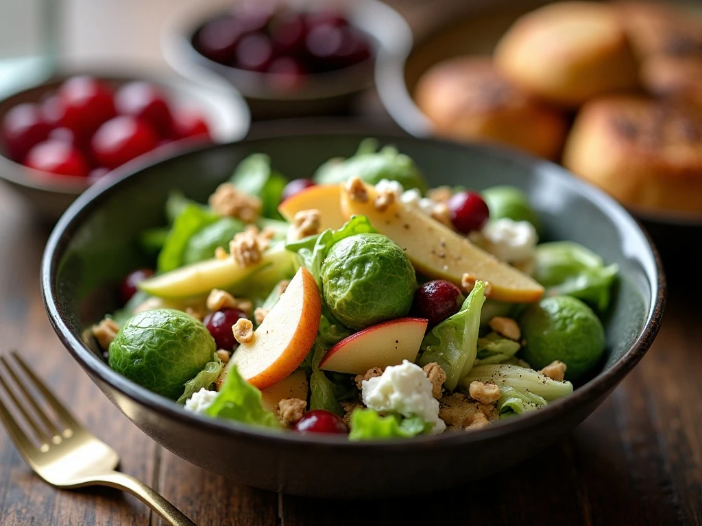 Seasonal serving idea for shaved Brussels sprout salad