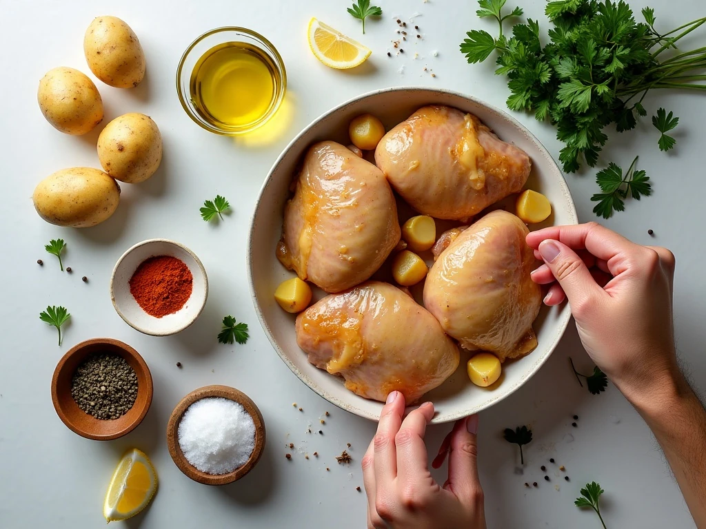 Ingredients for easy sheet pan chicken and potatoes
