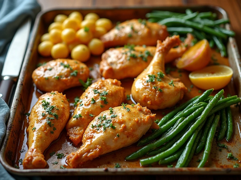 Sheet-pan honey mustard chicken with roasted potatoes and green beans
