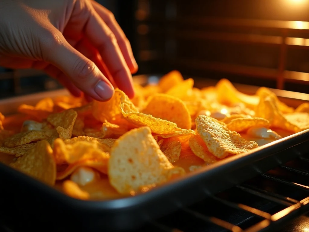 Sheet pan nachos baking until cheese melts