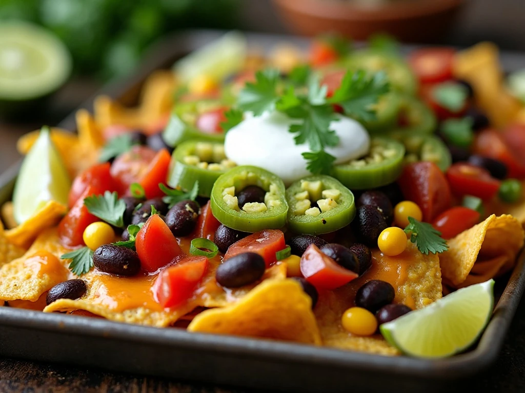 Vegetarian sheet pan nachos with beans and corn