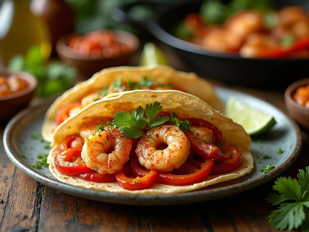 Warm sheet pan shrimp fajitas ready to serve