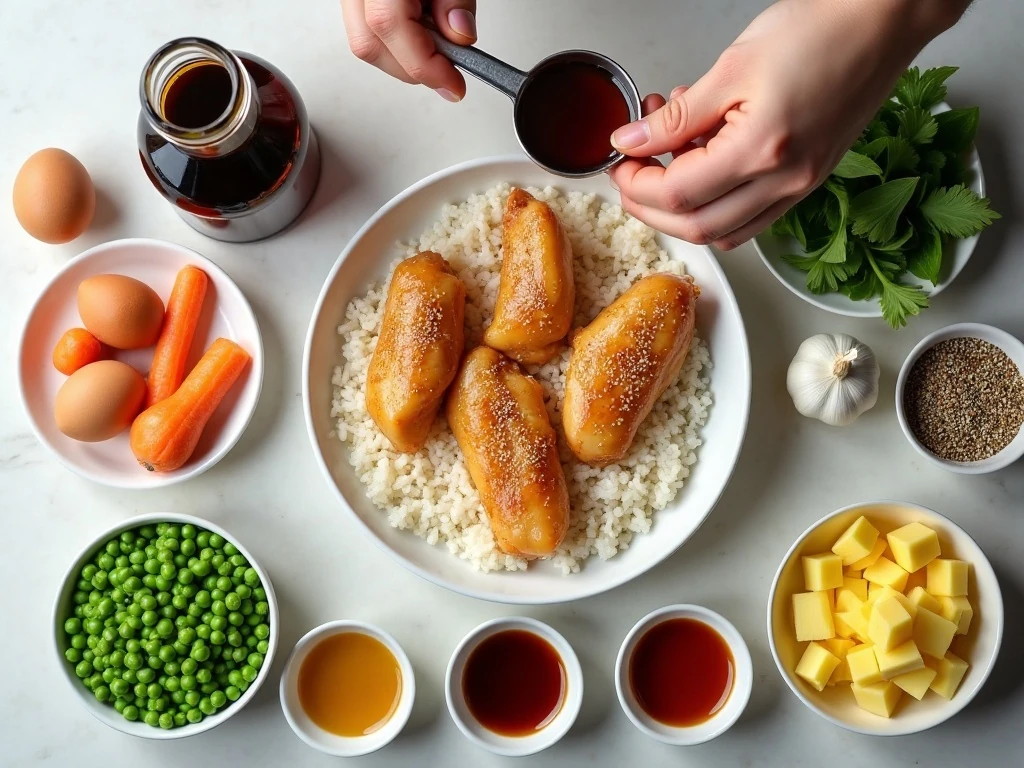 Ingredients for sheet pan teriyaki chicken and pineapple fried rice